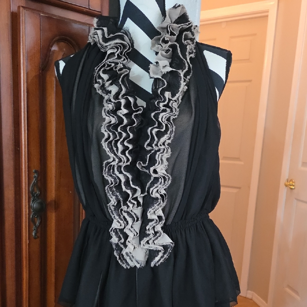 Black Ruffled Sleeveless Top